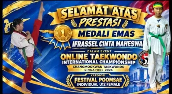 Ifrassel Cinta Maheswari Siswi SDN 36 Pekanbaru Raih Medali Emas di Event Online Taekwondo Internasional Champion