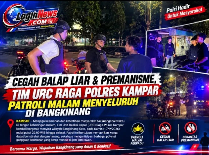 Cegah Balap Liar & Premanisme, Tim URC Raga Polres Kampar Patroli Malam Menyeluruh di Bangkinang