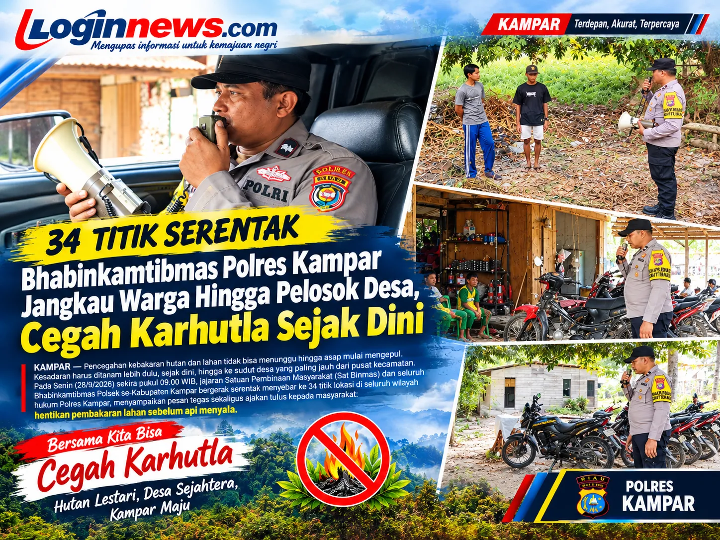 34 Titik Serentak — Bhabinkamtibmas Polres Kampar Jangkau Warga Hingga Pelosok Desa, Cegah Karhutla Sejak Dini