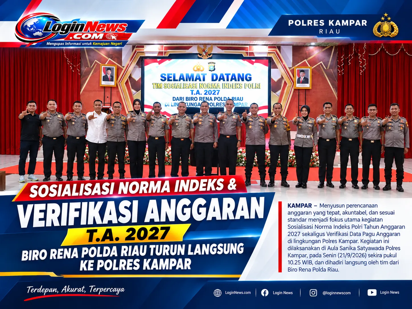 Sosialisasi Norma Indeks & Verifikasi Anggaran T.A. 2027, Biro Rena Polda Riau Turun Langsung ke Polres Kampar