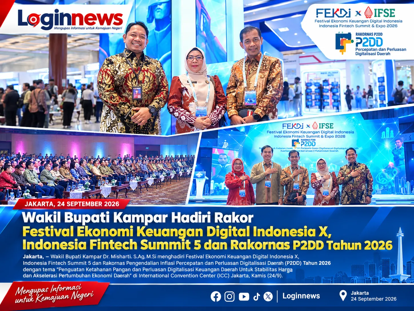Wakil Bupati Kampar Hadiri Rakor Festival Ekonomi Keuangan Digital Indonesia X, Indonesia Fintech Summit 5 dan Rakornas P2DD Tahun 2026