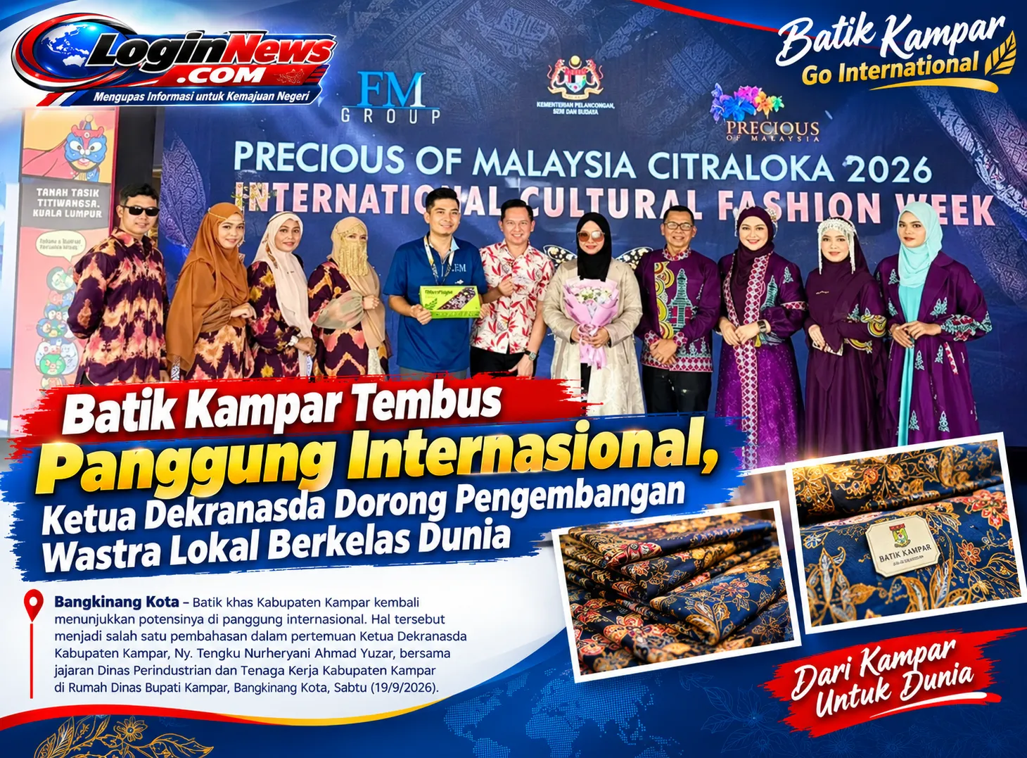 Batik Kampar Tembus Panggung Internasional, Ketua Dekranasda Dorong Pengembangan Wastra Lokal Berkelas Dunia