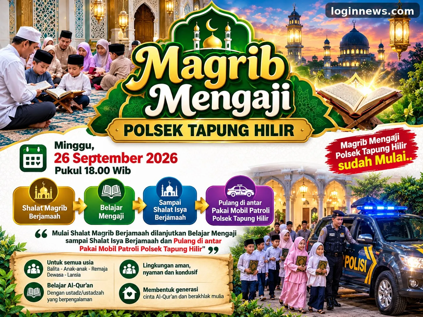 Baru Saja Menjabat Kapolsek di Tapung Hilir Iptu Riko Inisiasi Program “Magrib Mengaji”