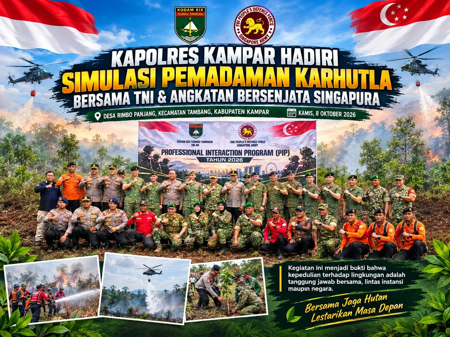 Kapolres Kampar Hadiri Simulasi Pemadaman Karhutla Bersama TNI & Angkatan Bersenjata Singapura