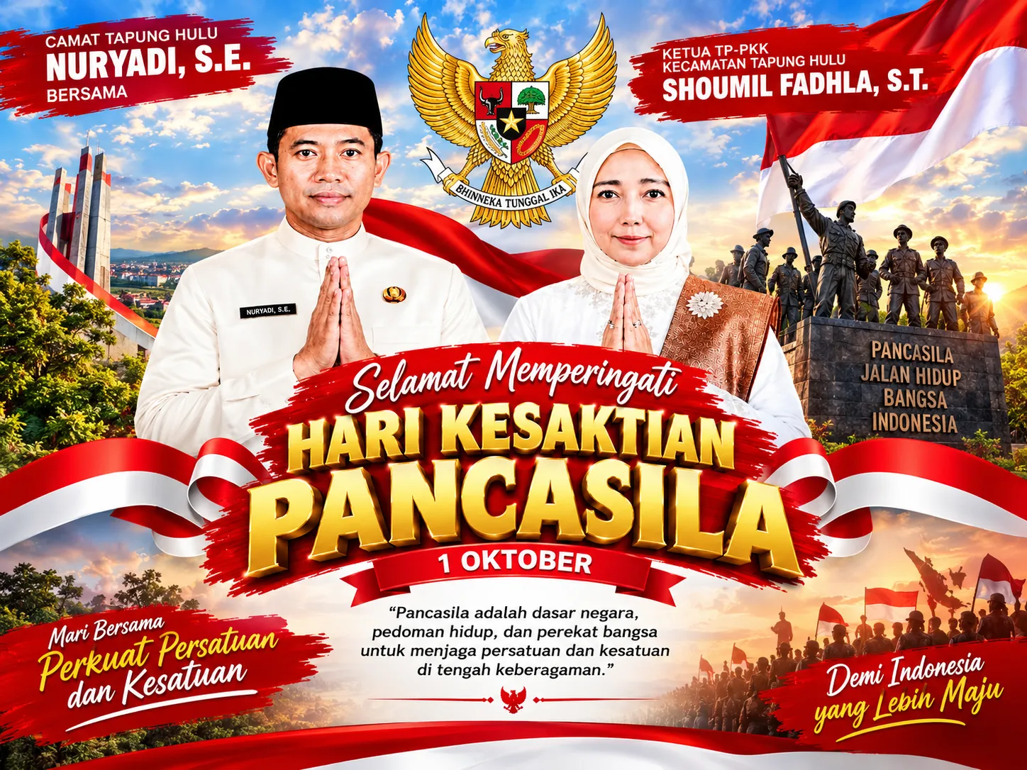 Camat Tapung Hulu Nuryadi, S.E. Bersama Ketua TP-PKK Shoumil Fadhla, S.T. Ajak Masyarakat Perkuat Persatuan di Hari Kesaktian Pancasila