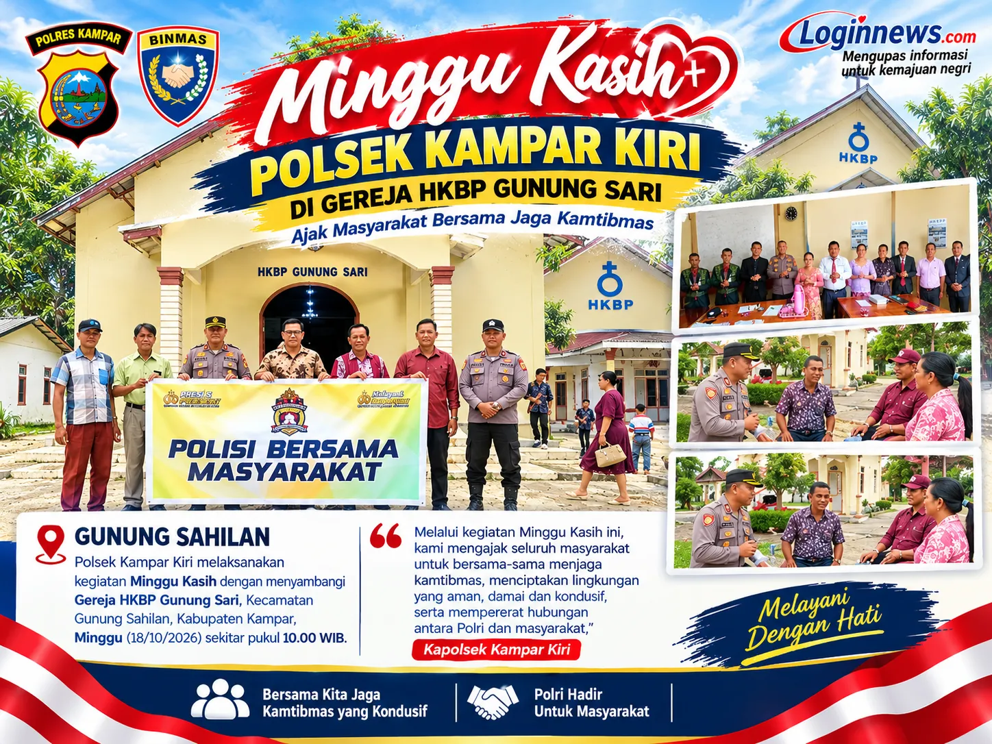 Minggu Kasih di Gereja HKBP Gunung Sari, Kapolsek Kampar Kiri Ajak Masyarakat Bersama Jaga Kamtibmas