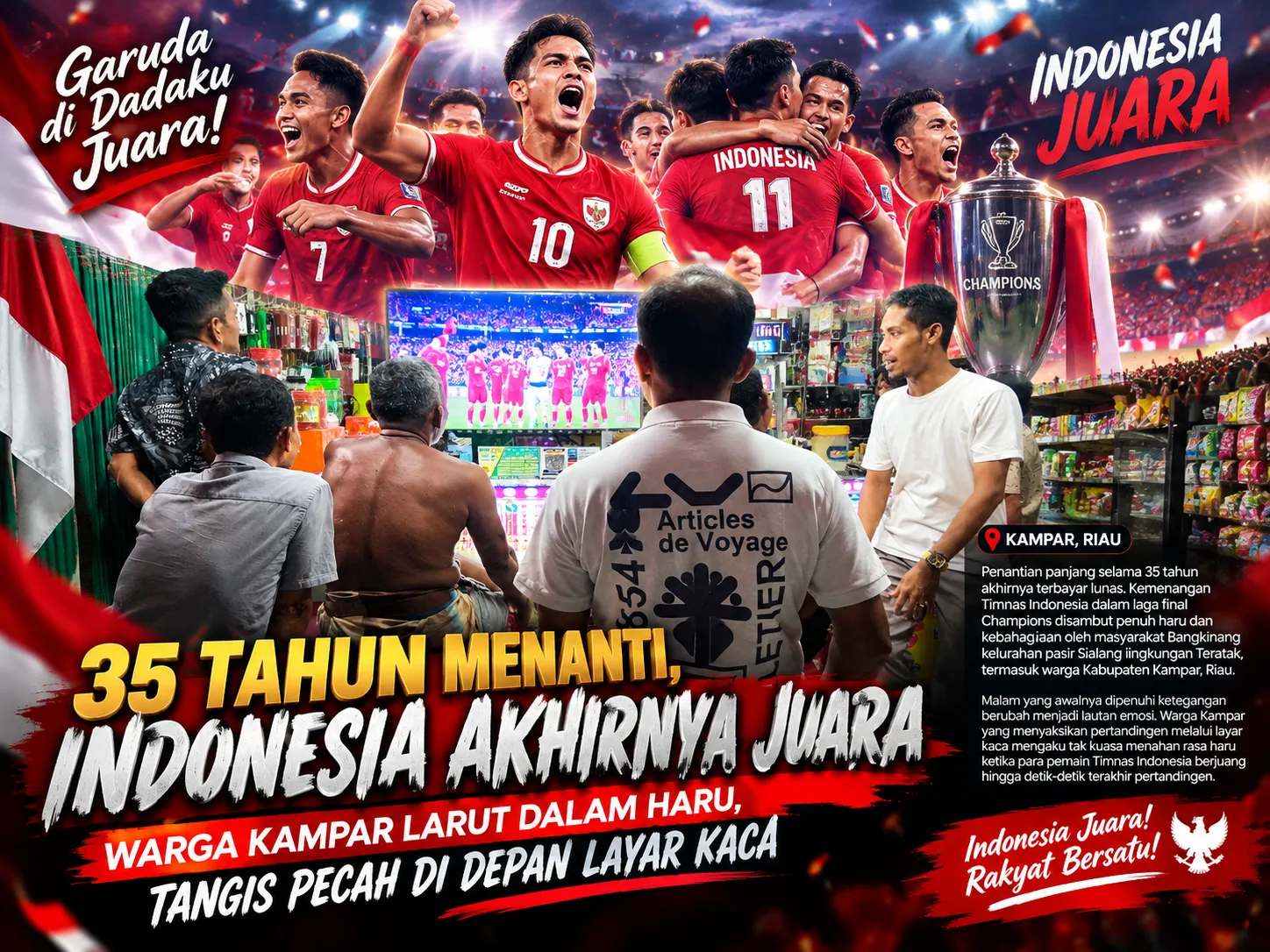 35 Tahun Menanti, Indonesia Akhirnya Juara: Warga Kampar Larut dalam Haru dan Ketegangan di Depan Layar Kaca
