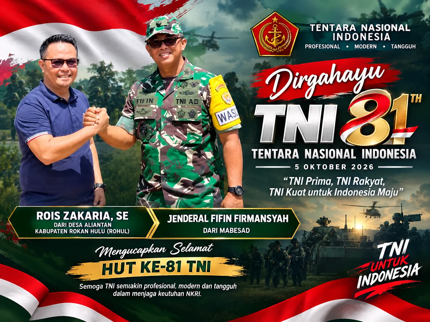 M. Rois Zakaria, SE Sampaikan Ucapan HUT ke-81 TNI kepada Jenderal Fifin Firmansyah dari Mabesad