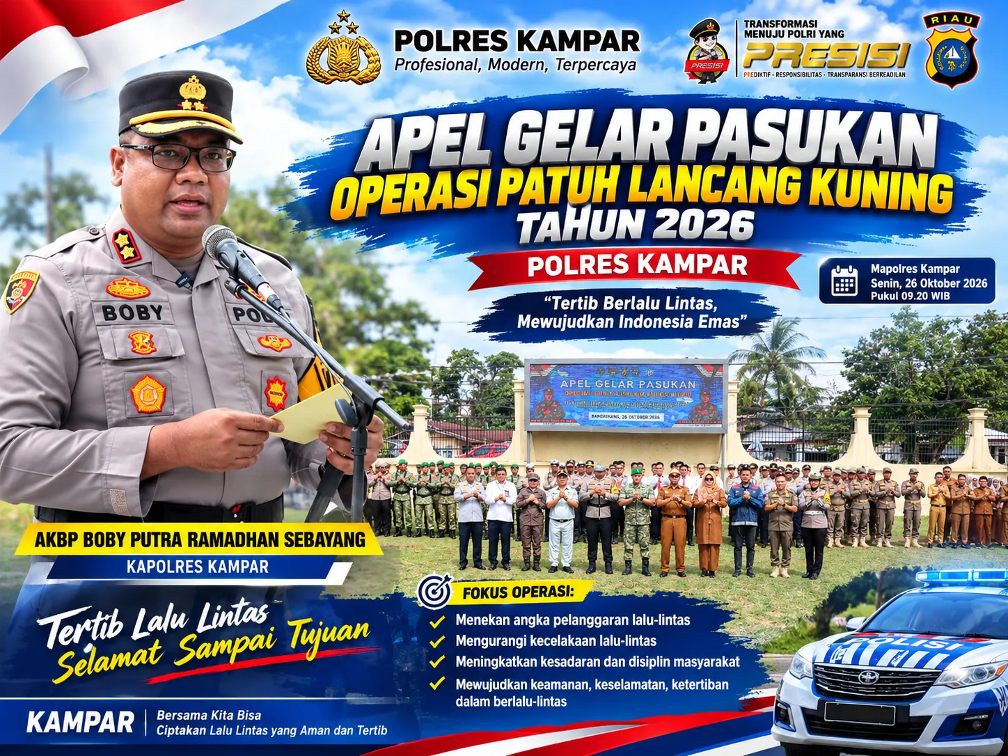 Apel Gelar Pasukan Operasi Patuh Lancang Kuning 2026, Kapolres Kampar Siapkan Personel Tekan Pelanggaran dan Kecelakaan Lalu‑Lintas