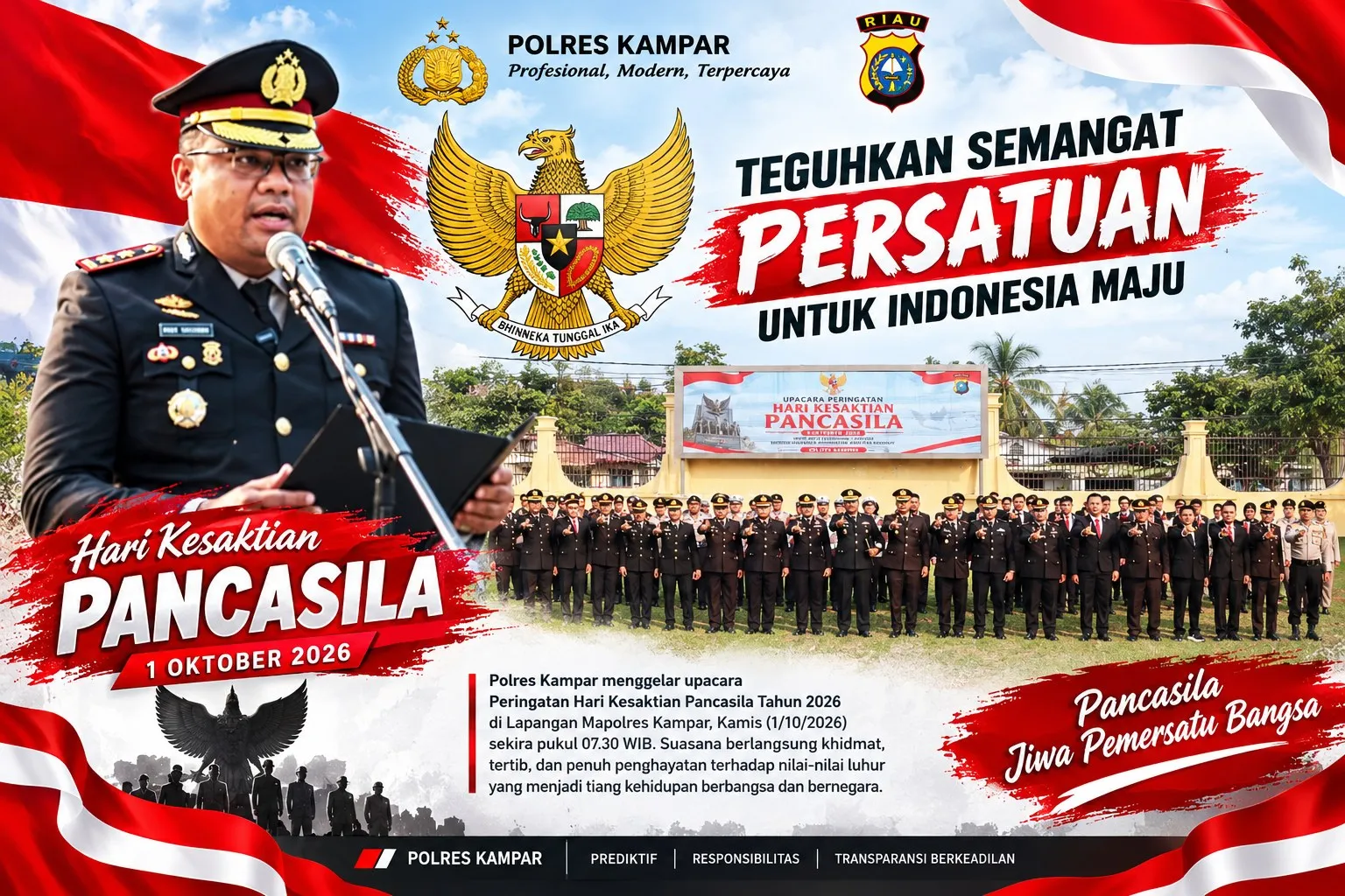 Teguhkan Semangat Persatuan, Polres Kampar Gelar Upacara Peringatan Hari Kesaktian Pancasila 2026