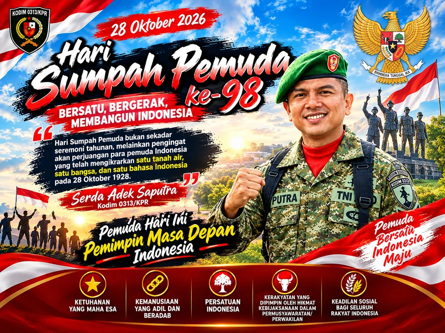 Serda Adek Saputra Kodim 0313/KPR Ajak Pemuda Kobarkan Semangat Persatuan di Hari Sumpah Pemuda ke-98
