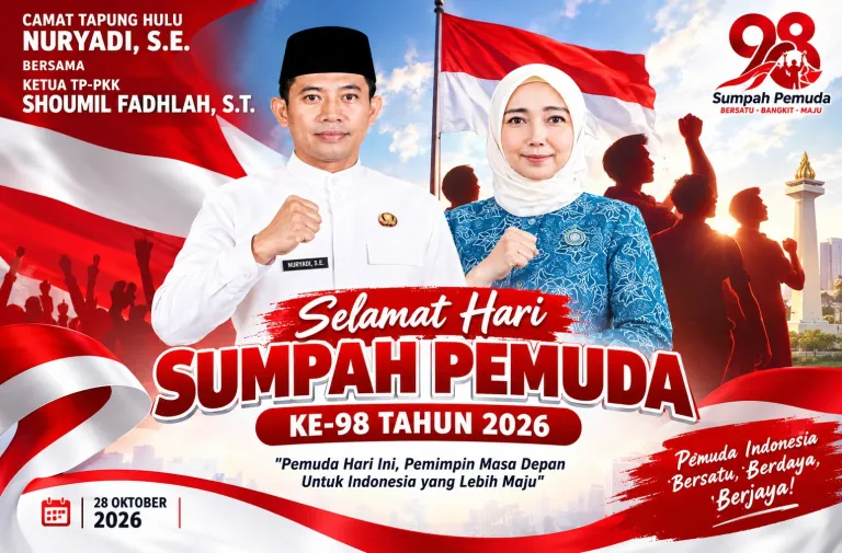CAMAT TAPUNG HULU NURYADI, SE. BERSAMA KETUA TP-PKK SHOUMIL FADHLAH, S.T. UCAPKAN SELAMAT HARI SUMPAH PEMUDA KE-98 TAHUN 2026
