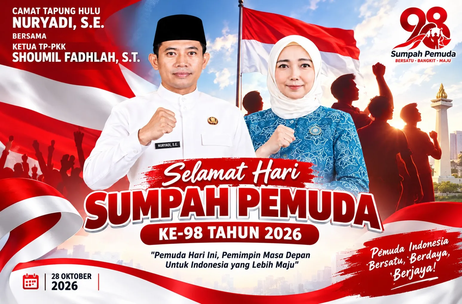 CAMAT TAPUNG HULU NURYADI, SE. BERSAMA KETUA TP-PKK SHOUMIL FADHLAH, S.T. UCAPKAN SELAMAT HARI SUMPAH PEMUDA KE-98 TAHUN 2026